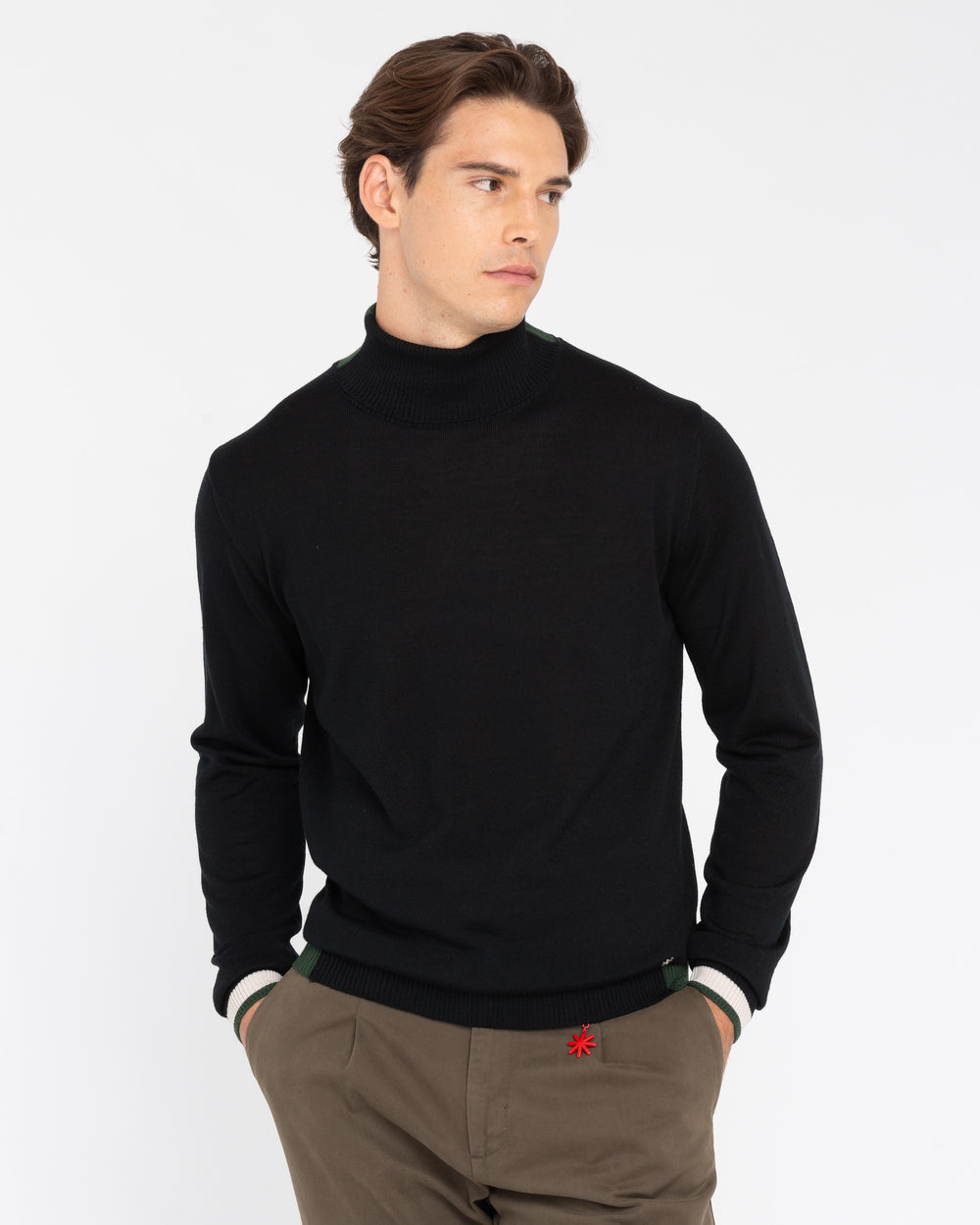 black wool blend turtleneck with contrasts