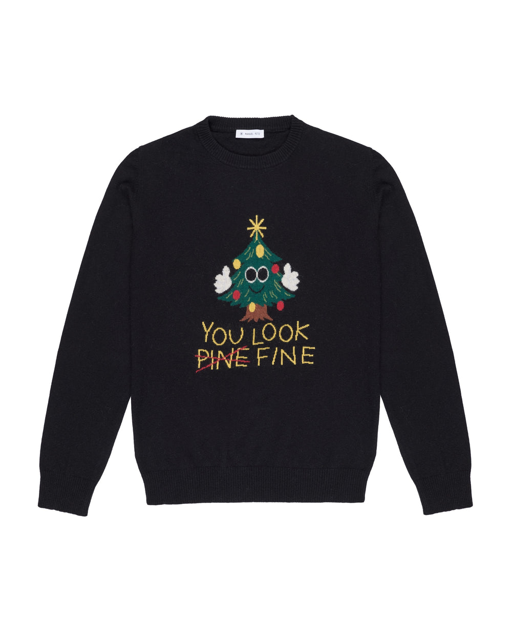 black sweater ``you look pine fine`` cashmere wool blend