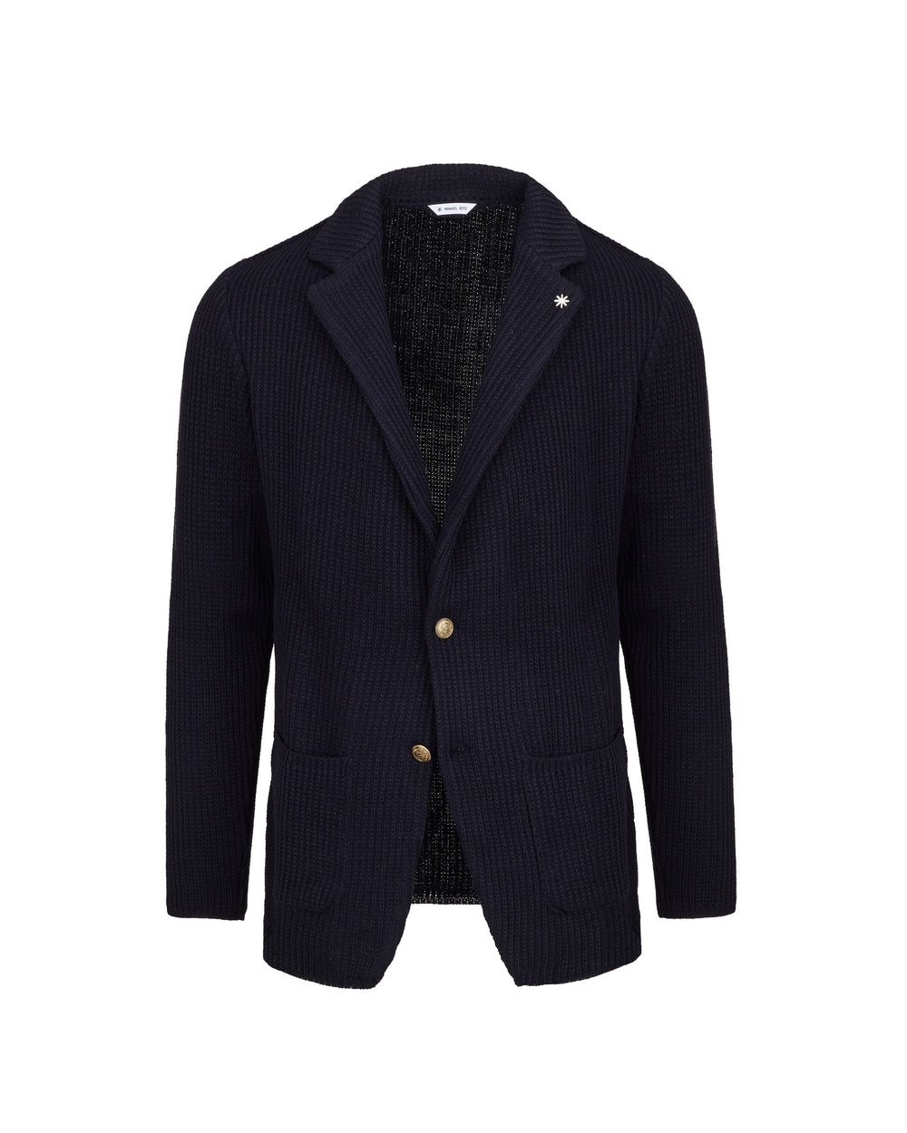 blue wool blend rib knit jacket