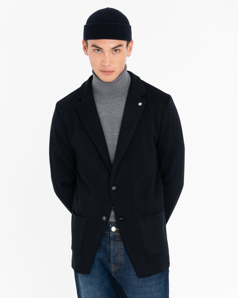 blue wool blend shaved knit jacket