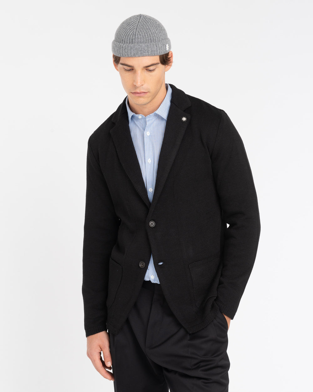 black wool blend shaved knit jacket