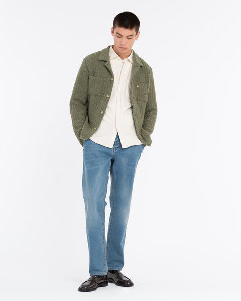 green wool blend knit overshirt