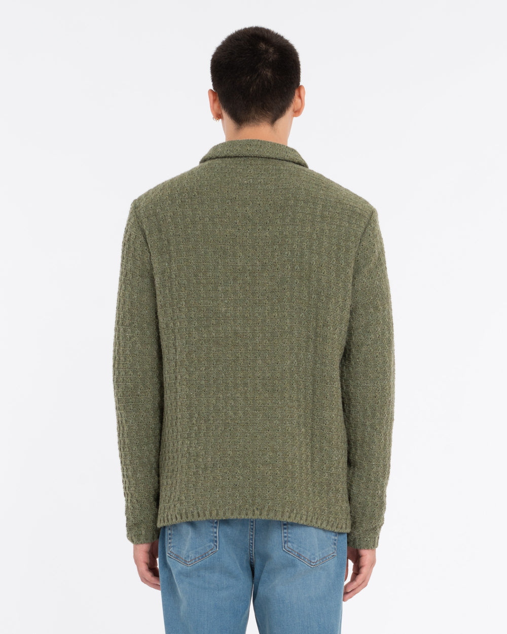 green wool blend knit overshirt