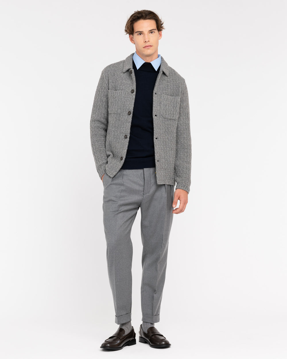 gray wool blend knit overshirt