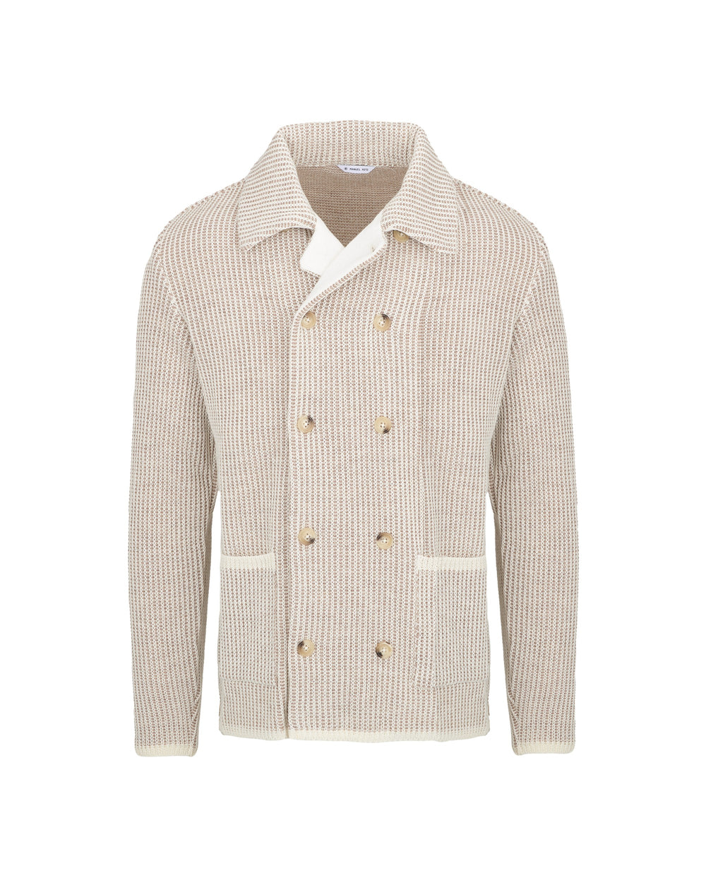 white wool blend double breasted knitted jacket