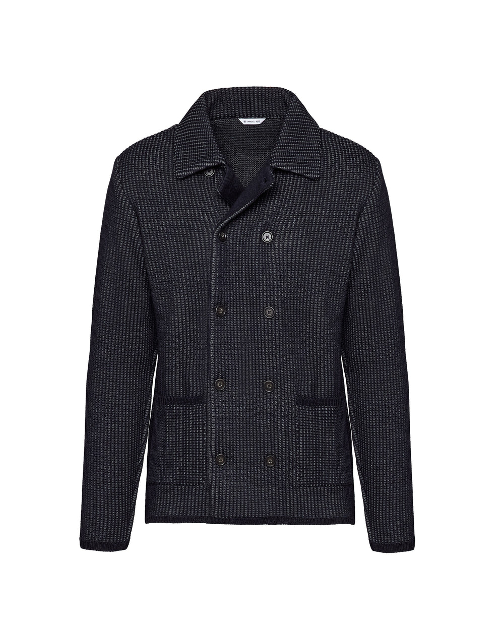 gray wool blend double breasted knitted jacket