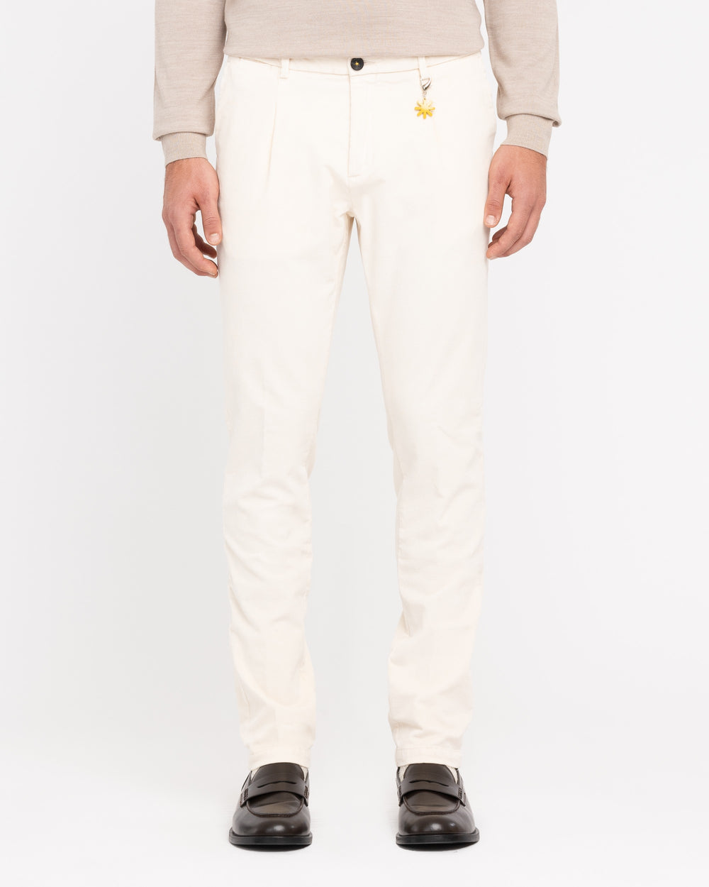 white stretch velvet pleated chinos