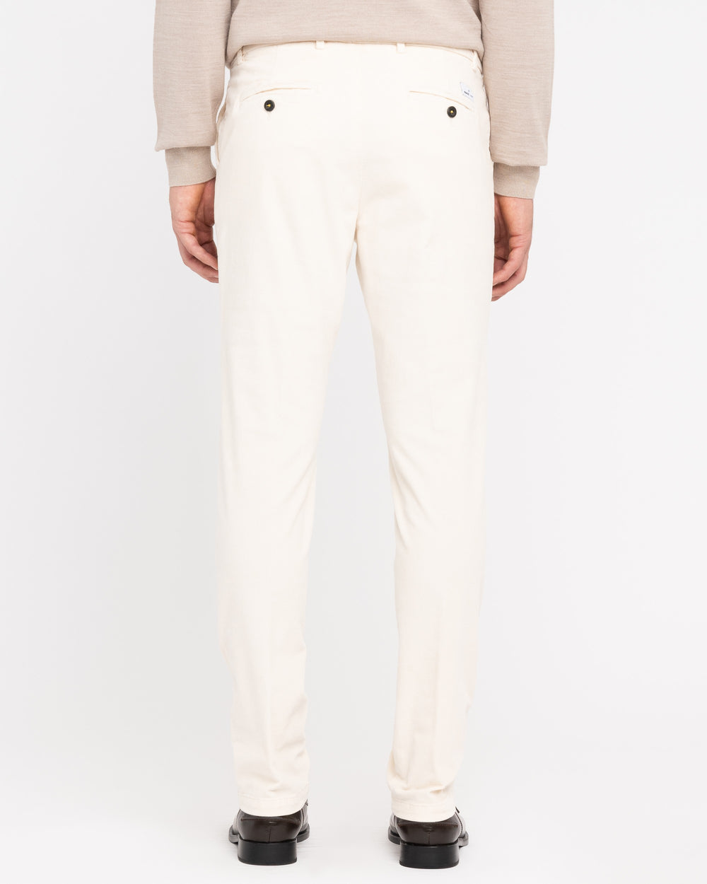 white stretch velvet pleated chinos