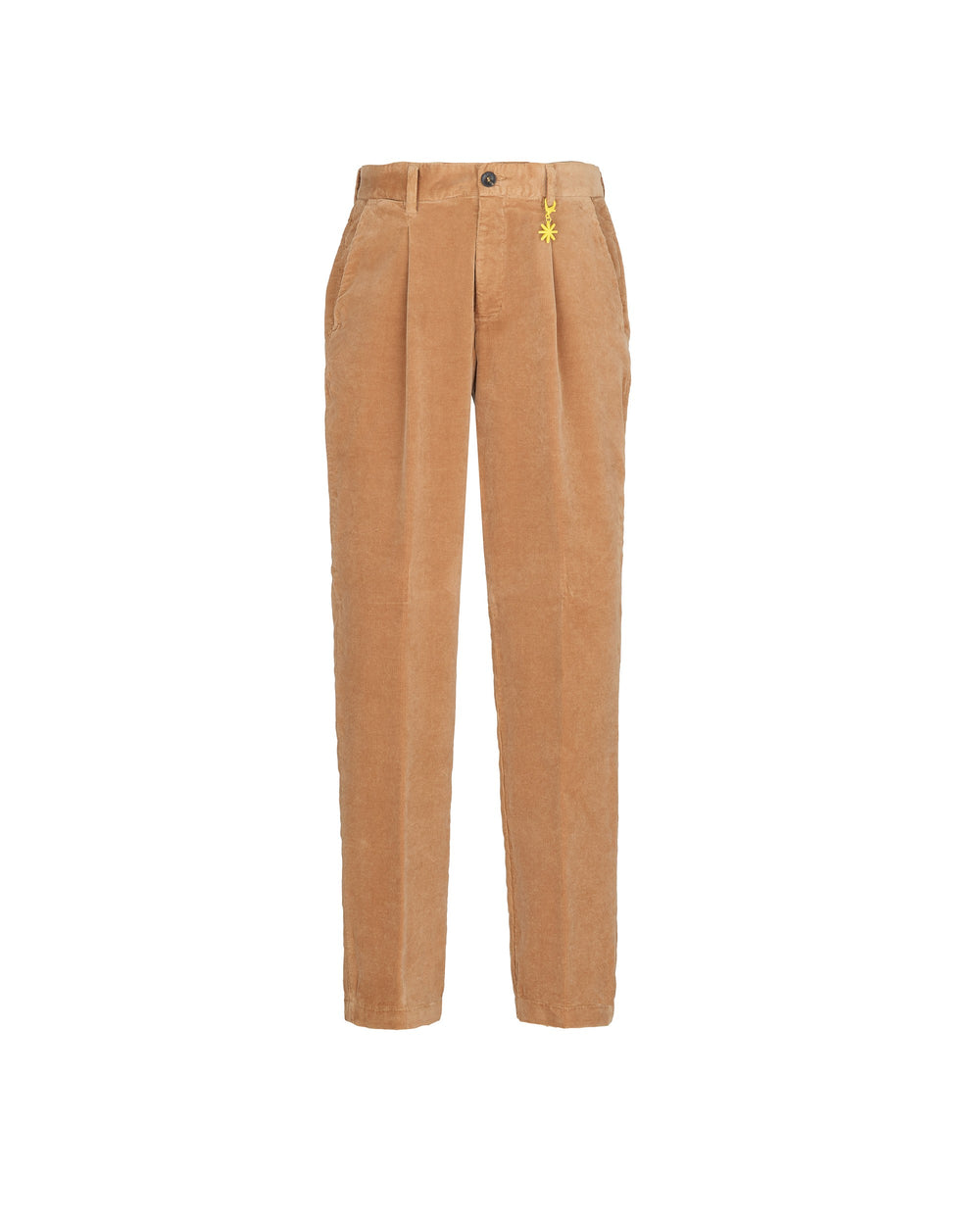 beige stretch velvet pleated chinos