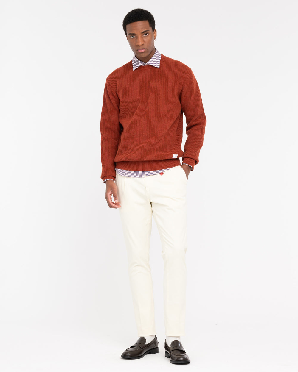 white cotton twill pleated chinos