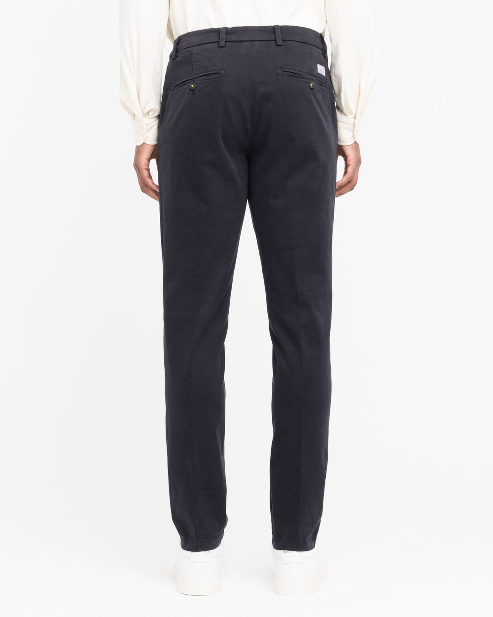 blue cotton twill pleated chinos