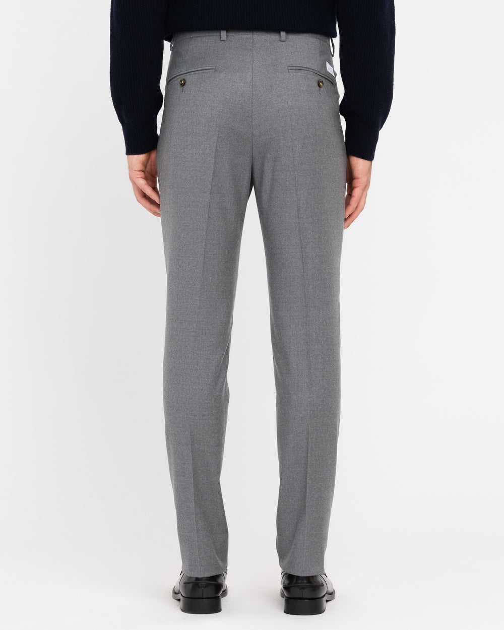 gray stretch wool flannel pleated trousers