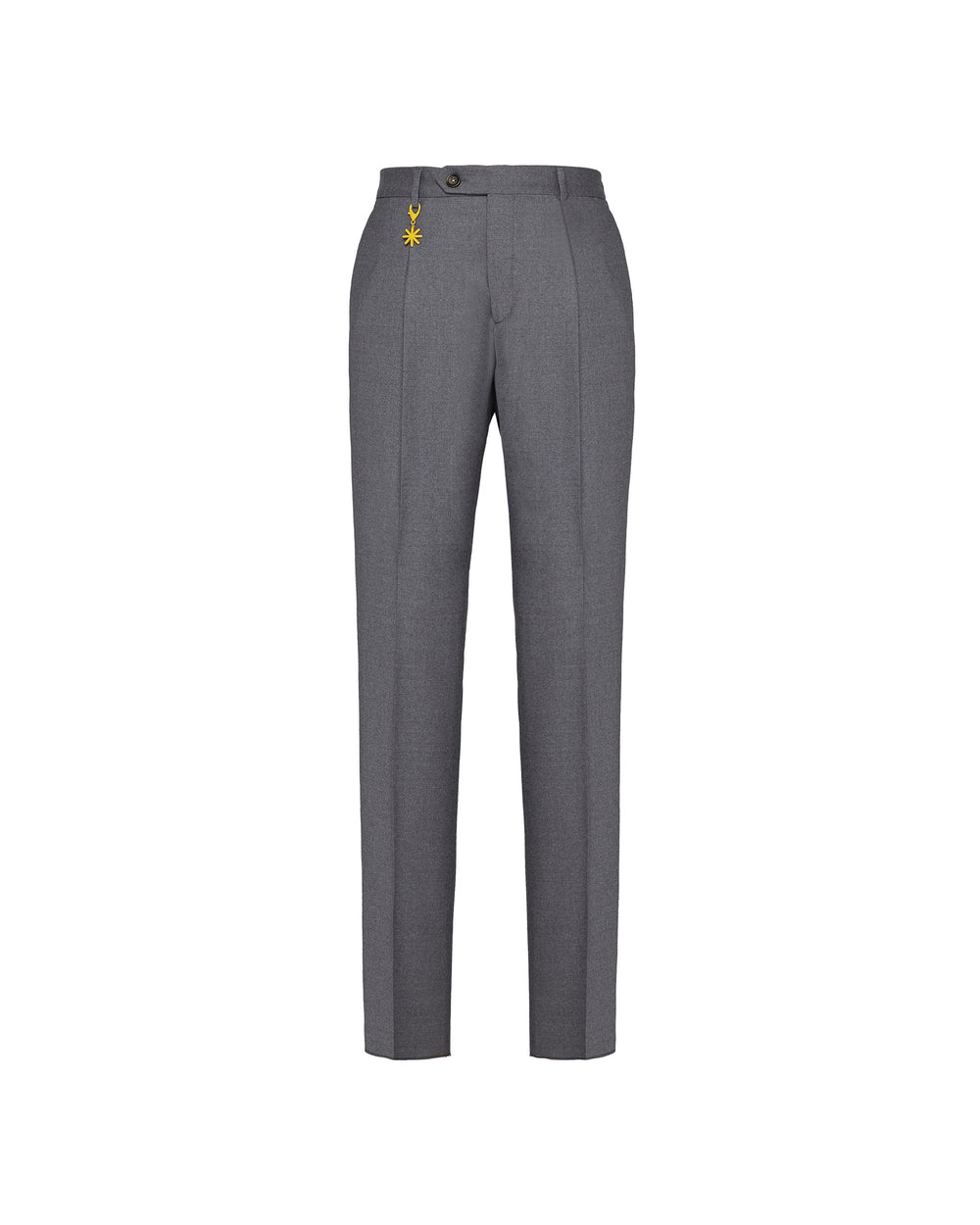 gray stretch wool flannel pleated trousers