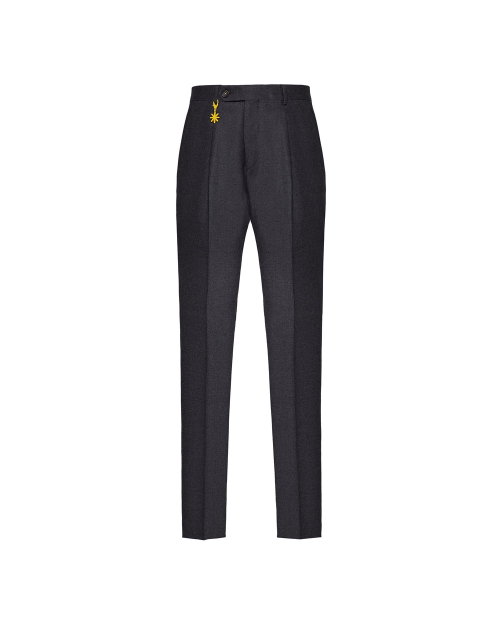 gray stretch wool flannel pleated trousers