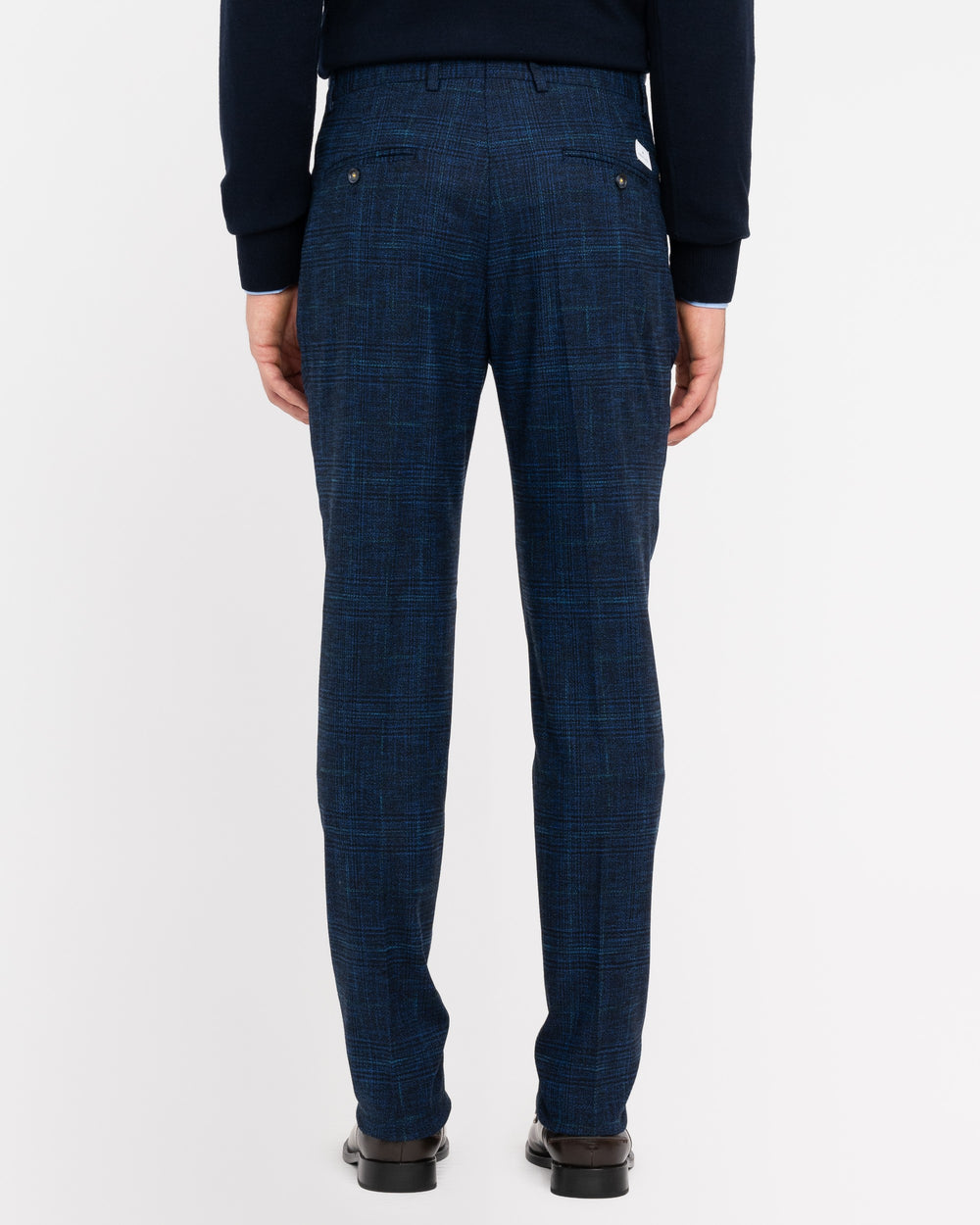 blue stretch wales pleat trousers