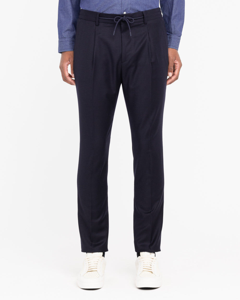 blue stretch wool flannel jogging trousers