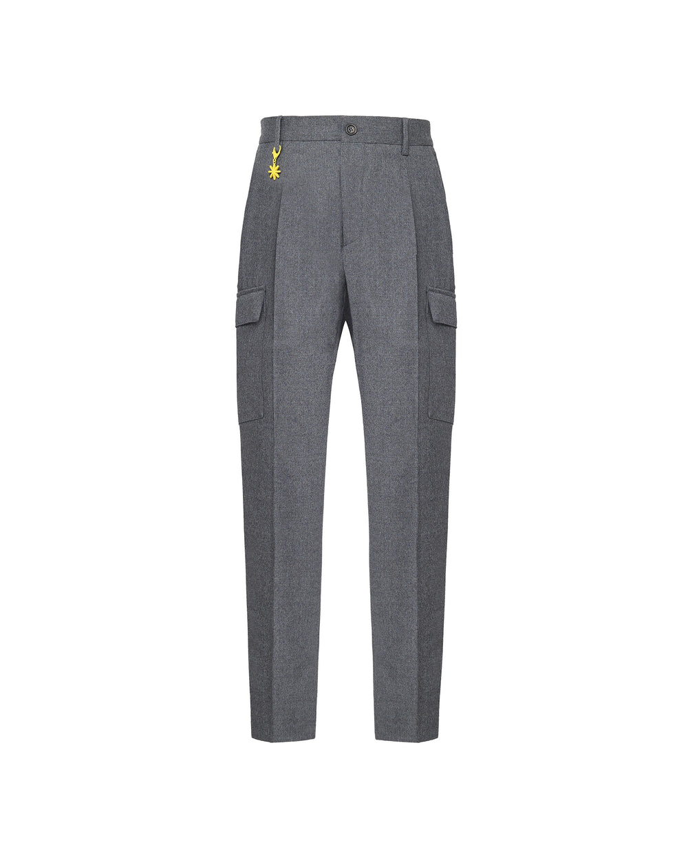 gray stretch wool flannel cargo trousers