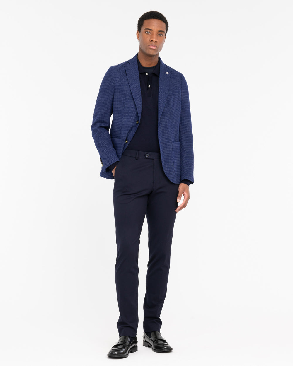 blue stitch milano stretch jersey trousers