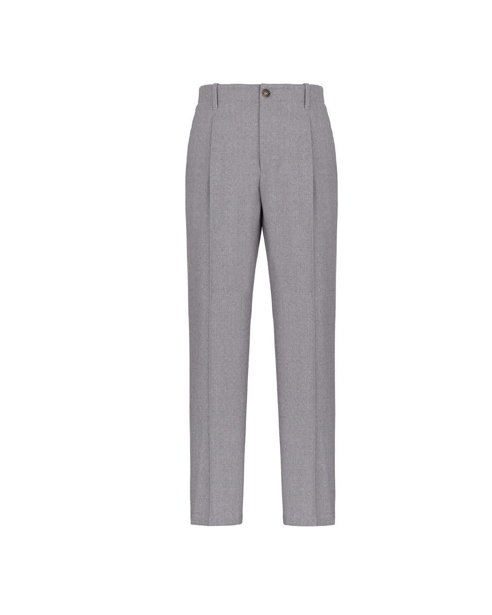 gray stretch wool flannel pleated trousers