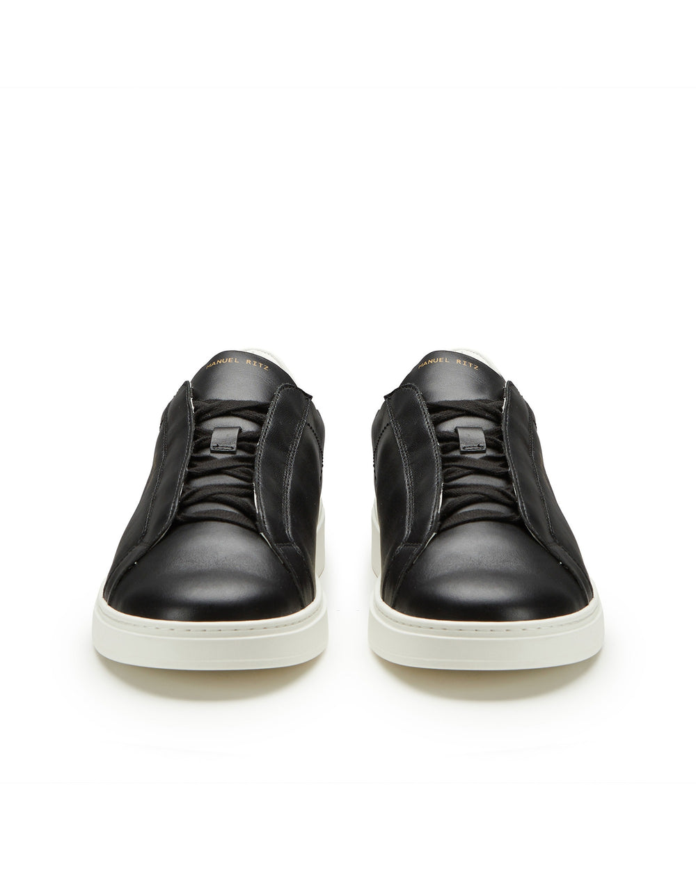 black leather sneakers