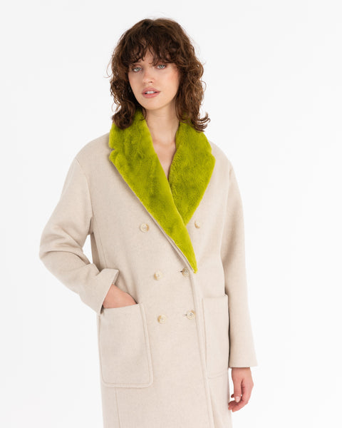 beige double breasted viscose blend cloth coat