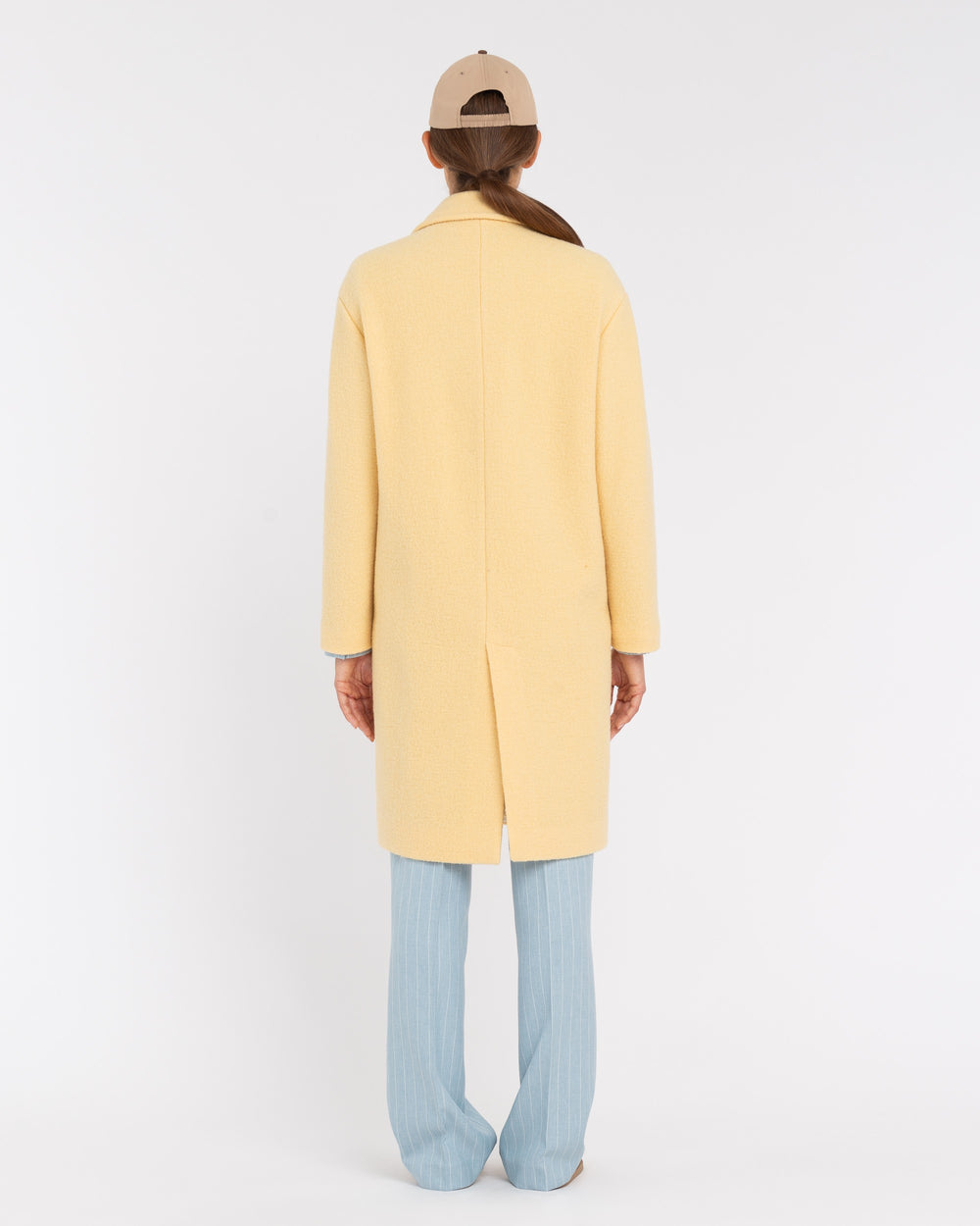 yellow double breasted boiled wool coat