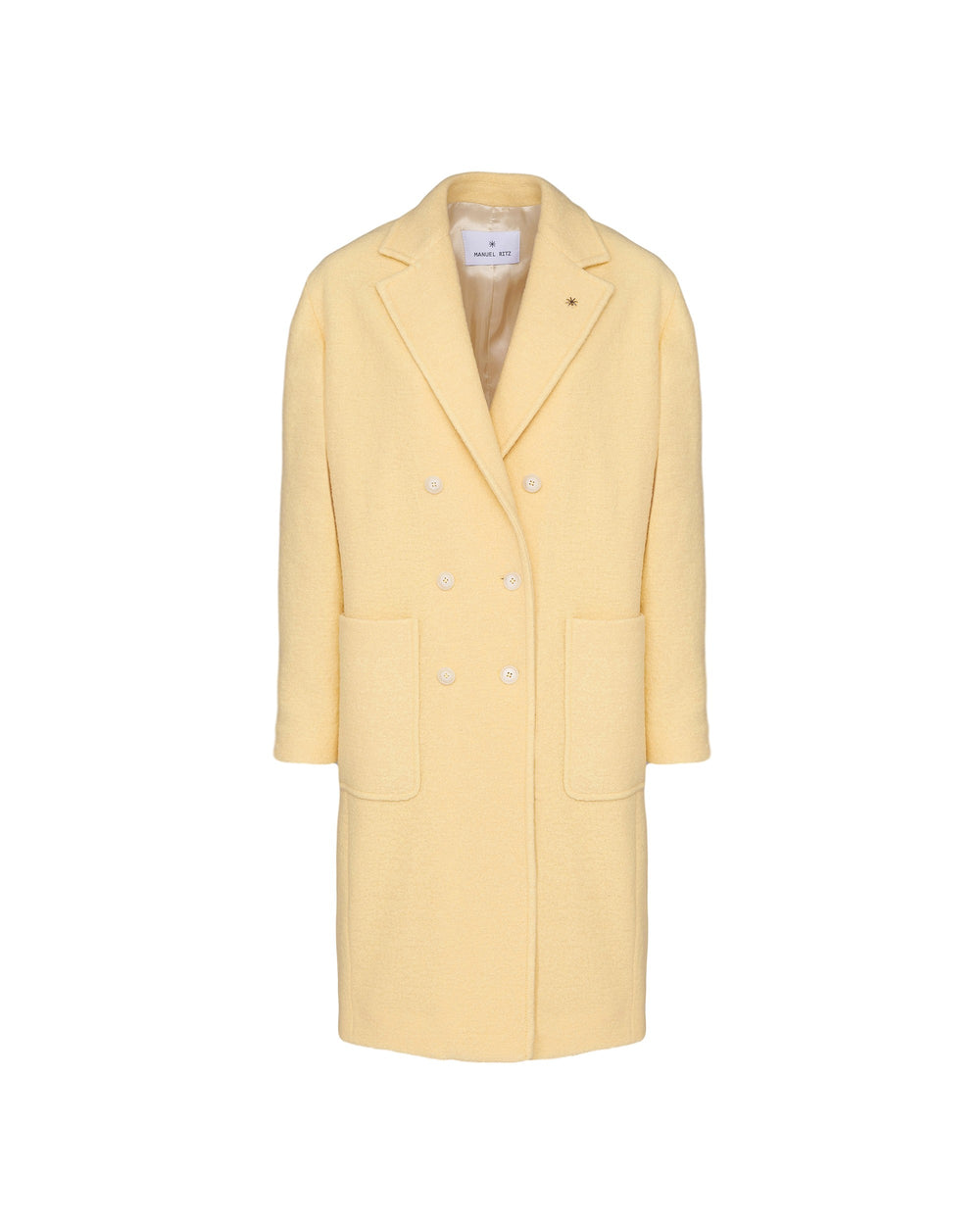 yellow double breasted boiled wool coat