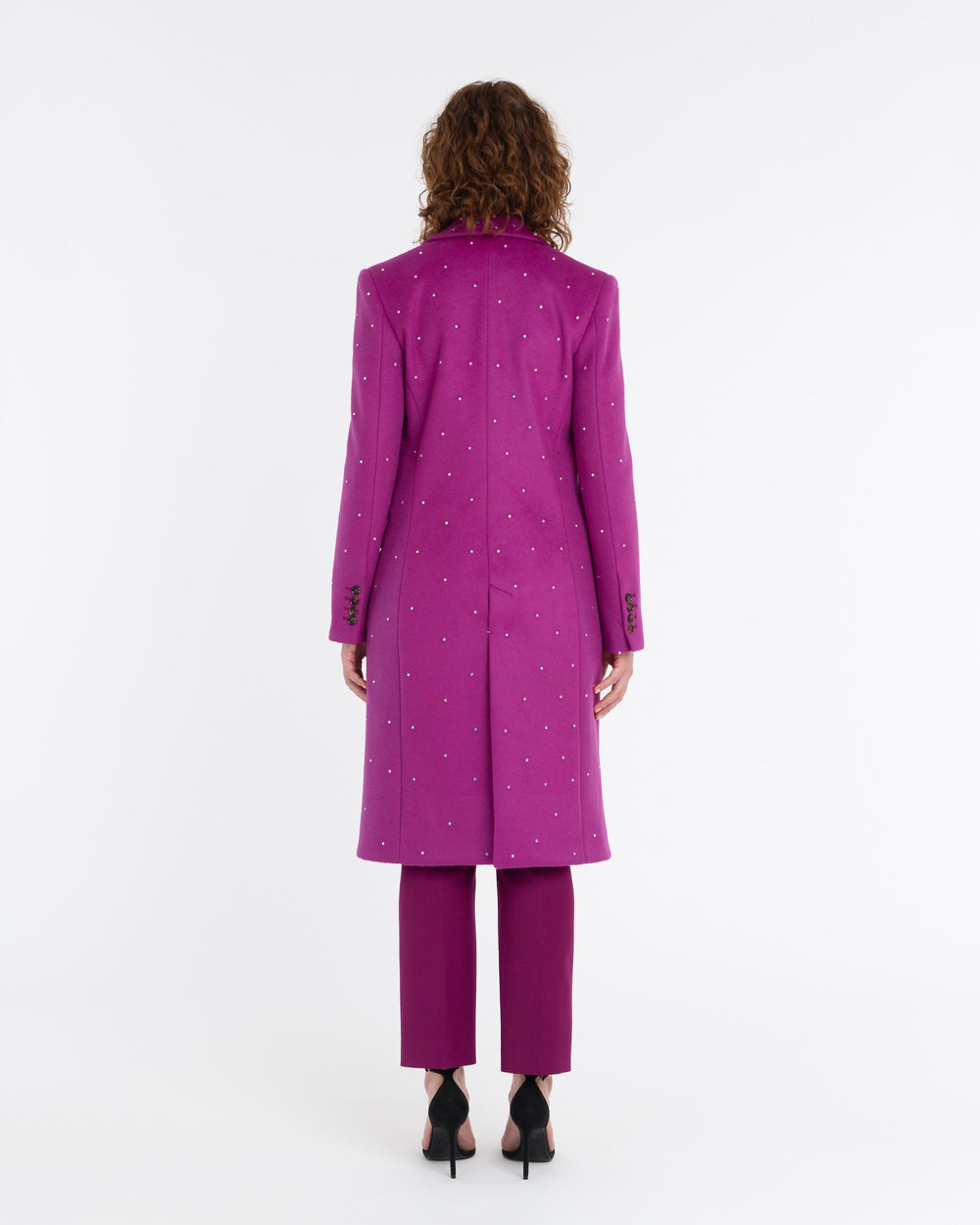 violet double breasted coat with rhinestone applications