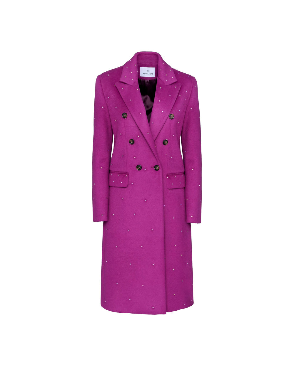 violet double breasted coat with rhinestone applications