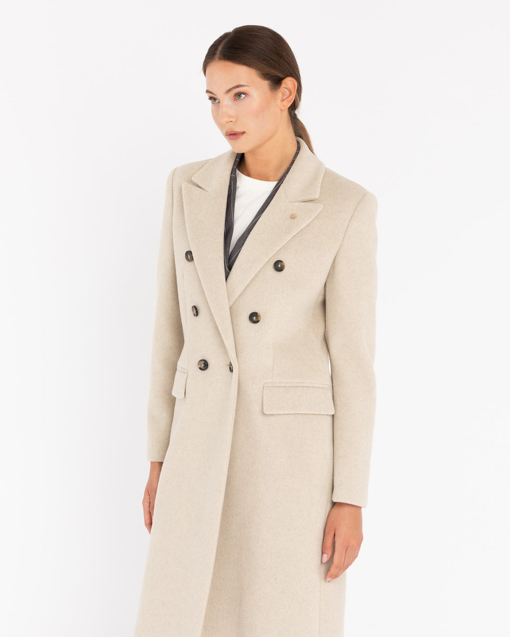 beige double breasted viscose blend cloth coat