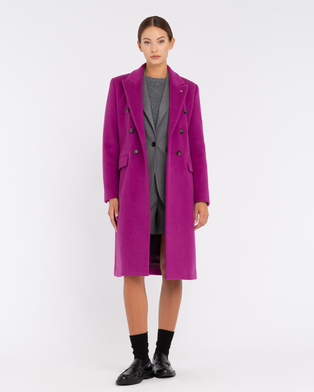 violet double breasted viscose blend cloth coat