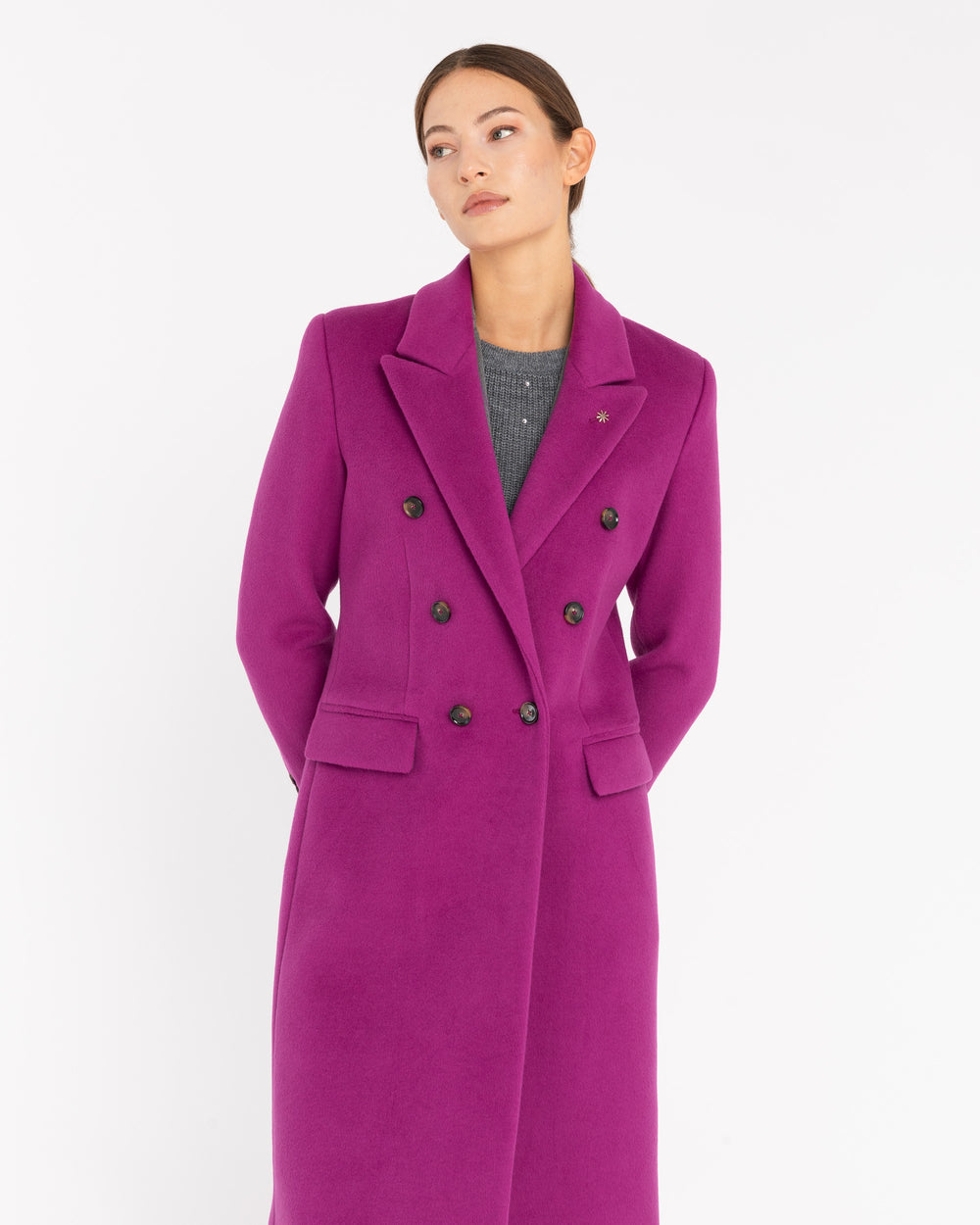 violet double breasted viscose blend cloth coat