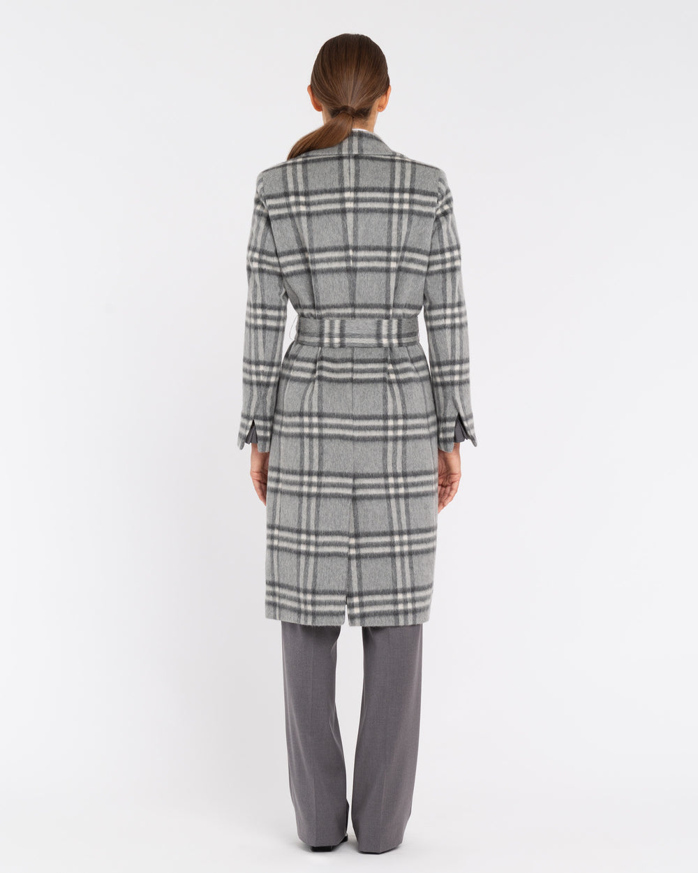 gray check wool blend dressing gown coat