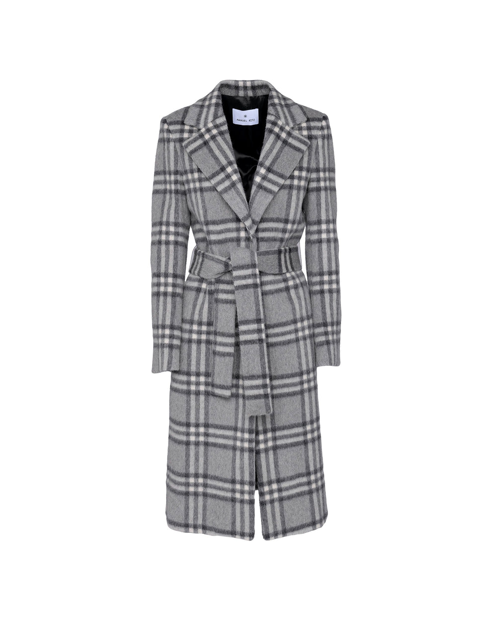 gray check wool blend dressing gown coat