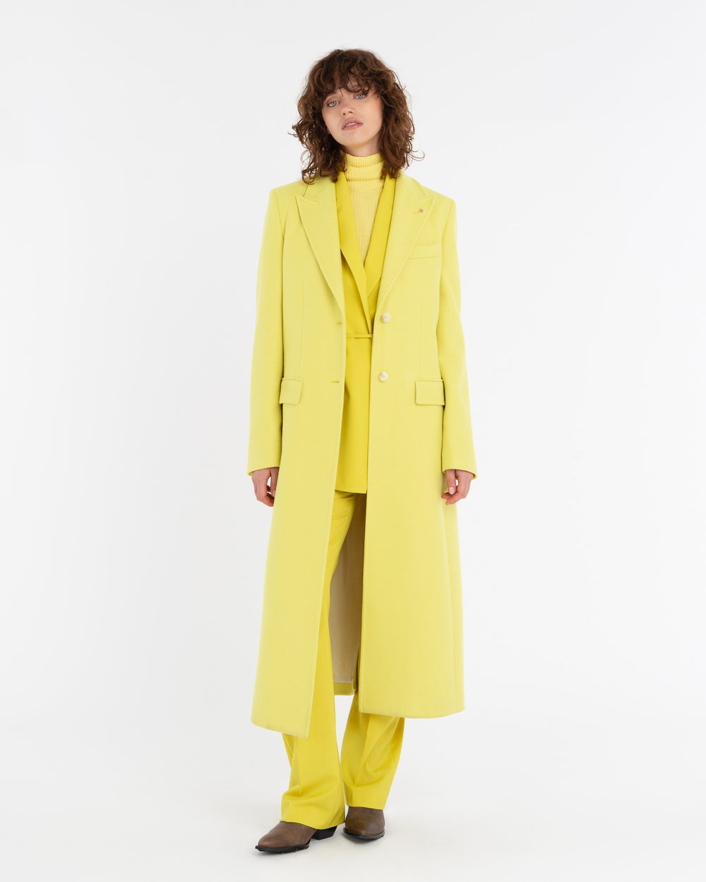 yellow wool blend cloth coat