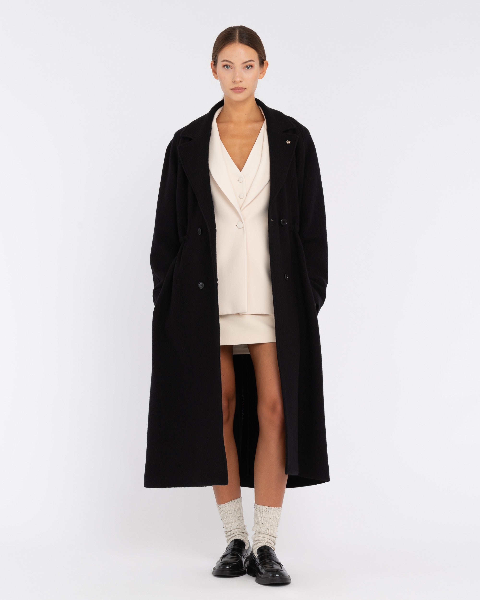 black boiled wool coat with belt Manuel Ritz Official