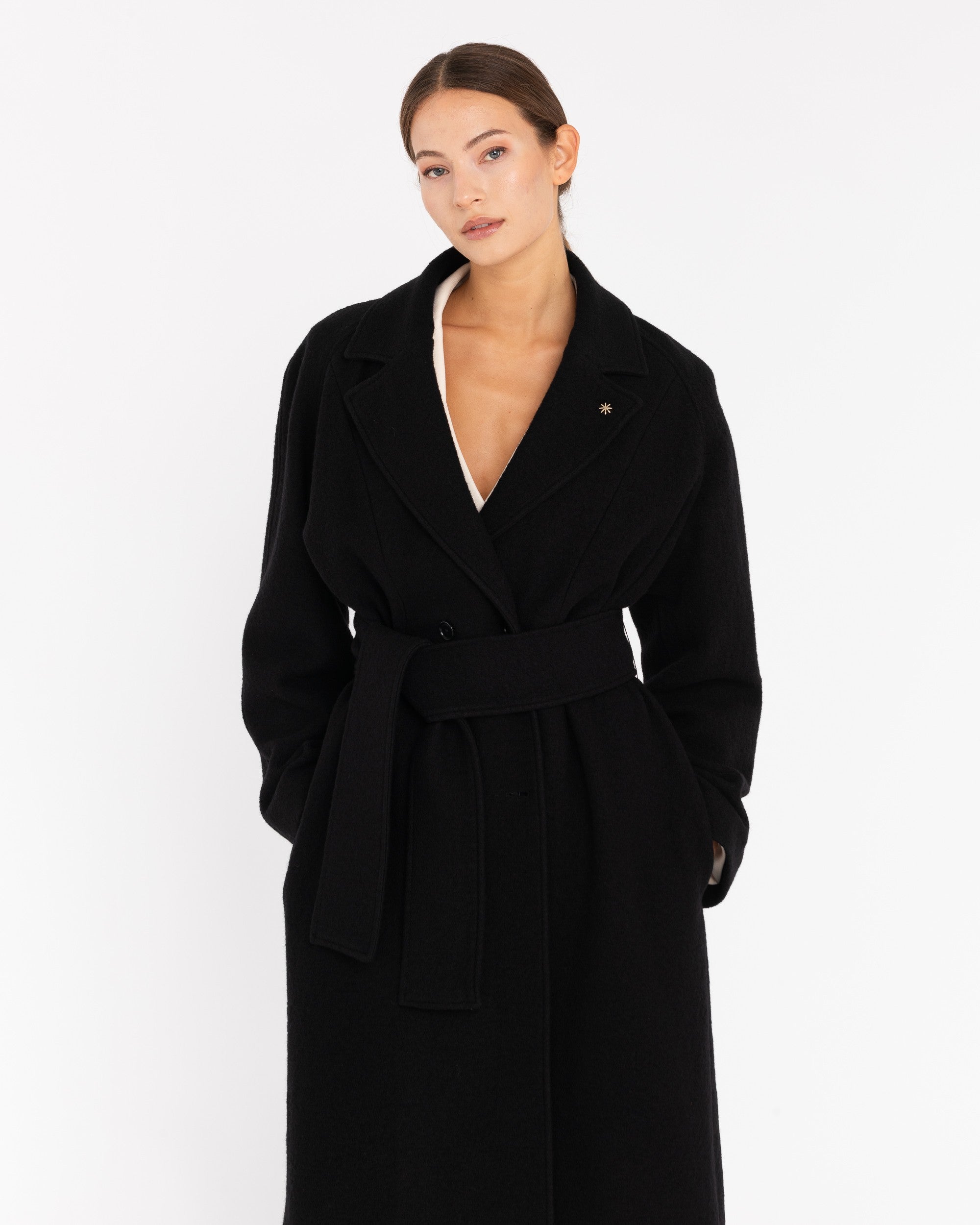 Black boiled wool coat on sale