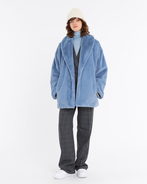 sky blue faux fur coat