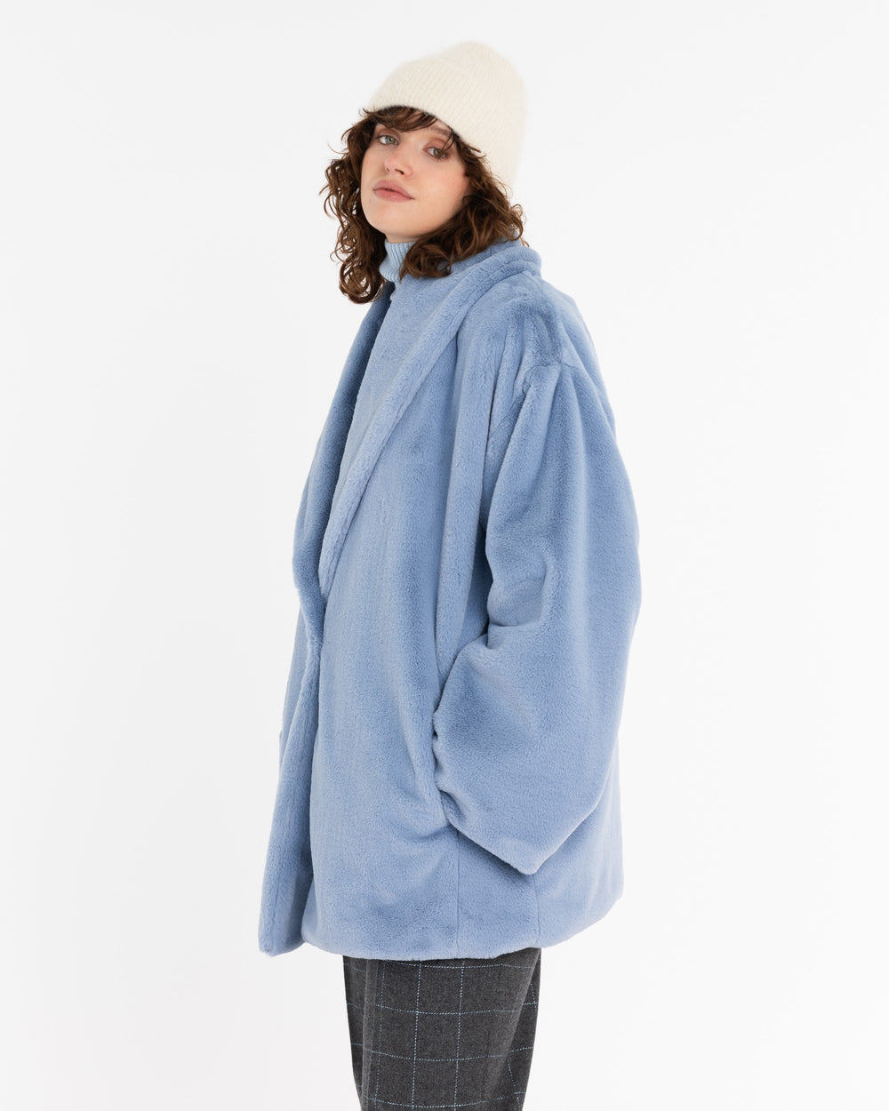 sky blue faux fur coat