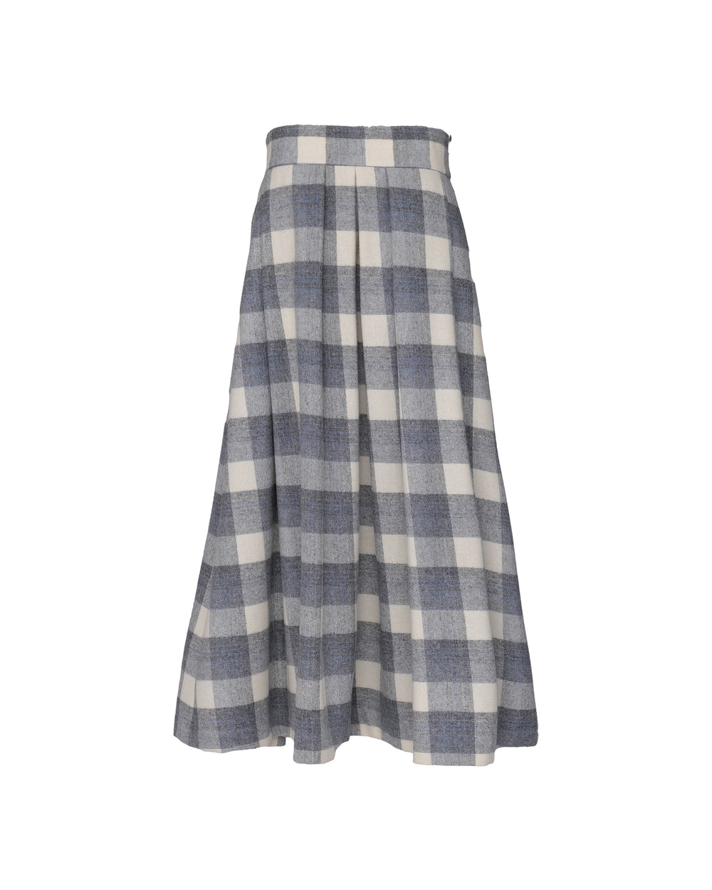 gray wool blend macro check midi skirt