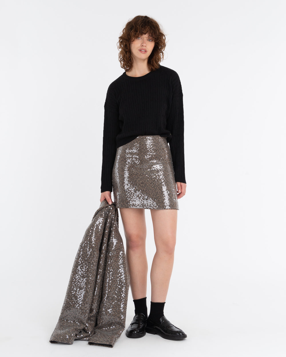 brown sequined chevron mini skirt