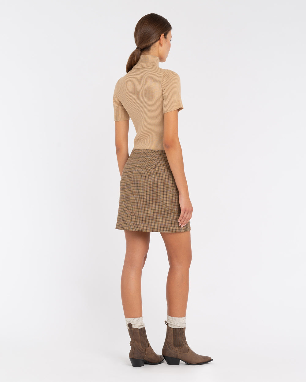 beige pied de poule viscose blend mini skirt