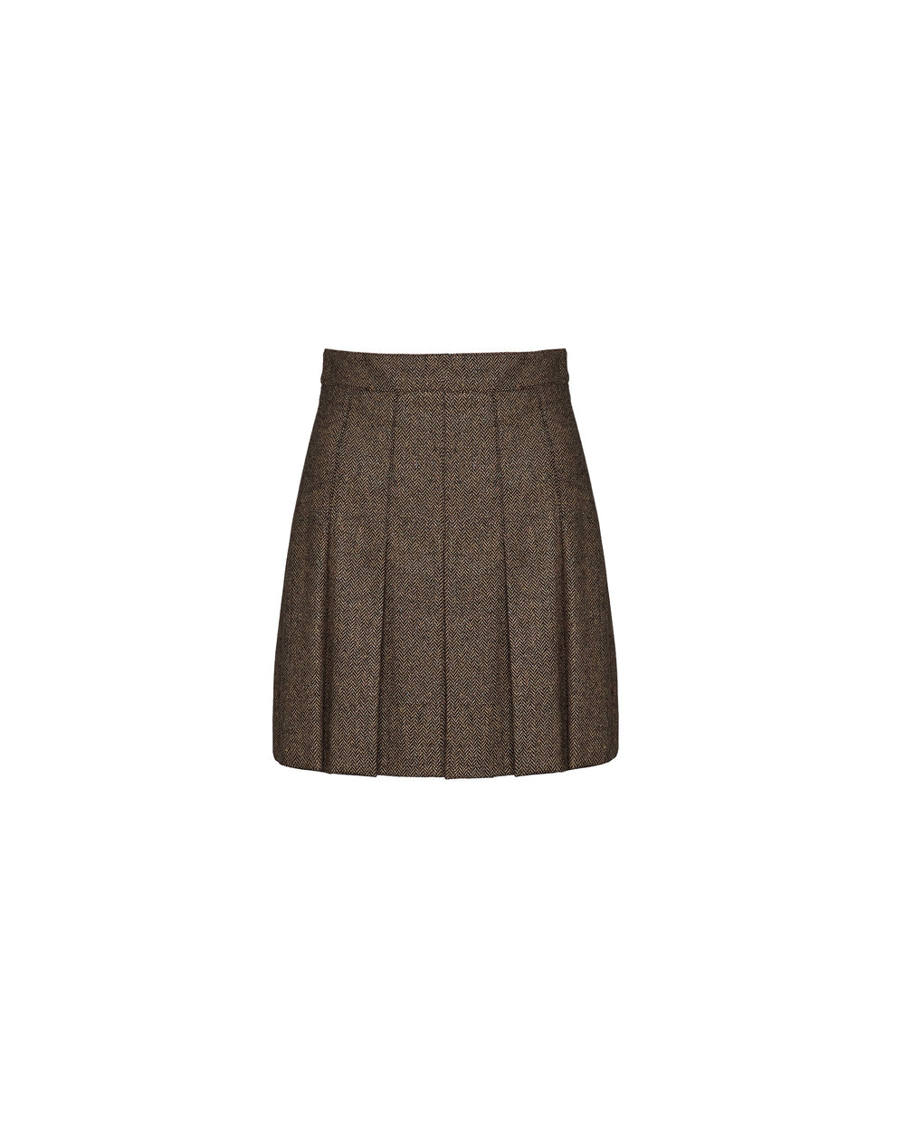 brown wool blend lurex pleated skirt