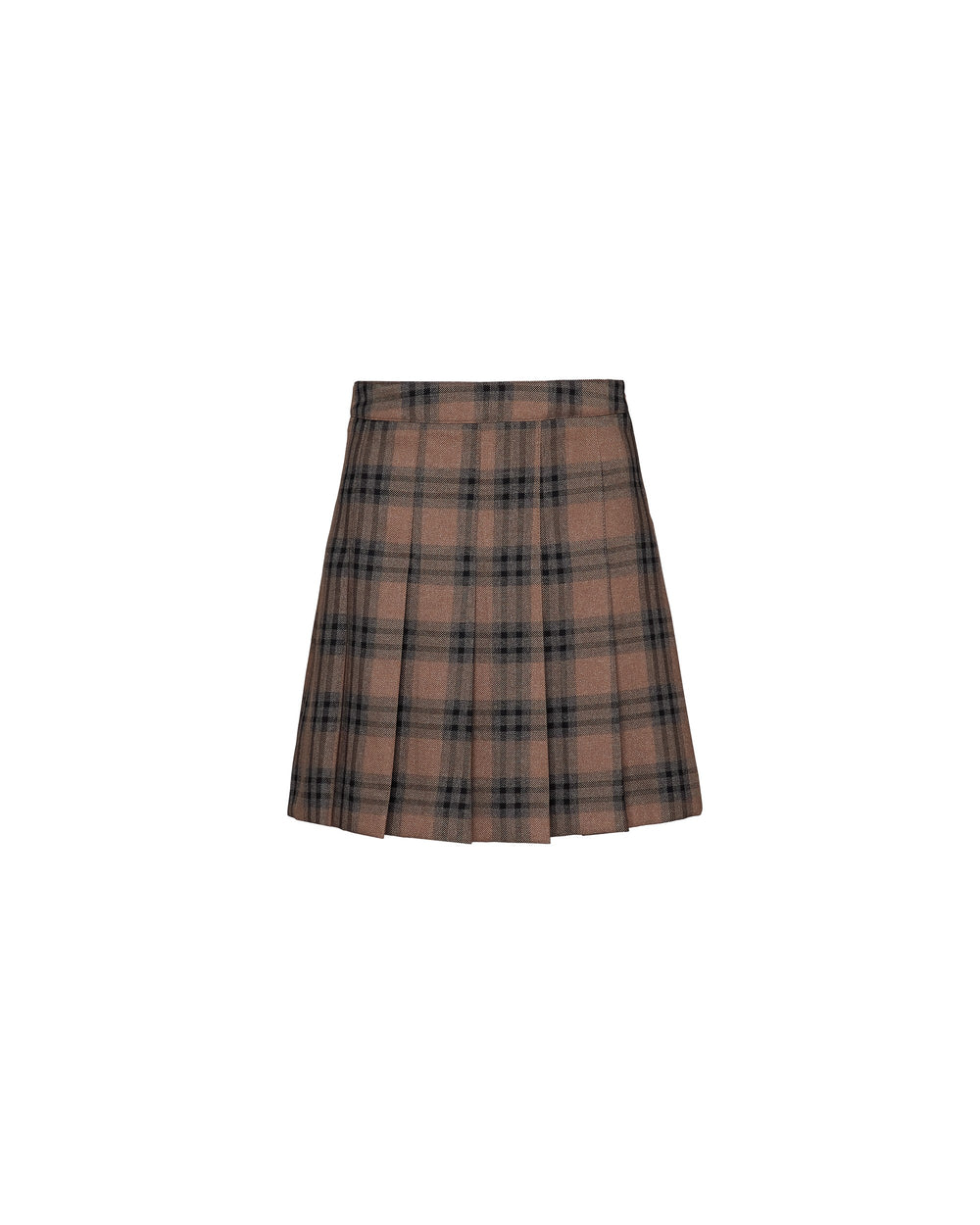 brown macro check pleated skirt