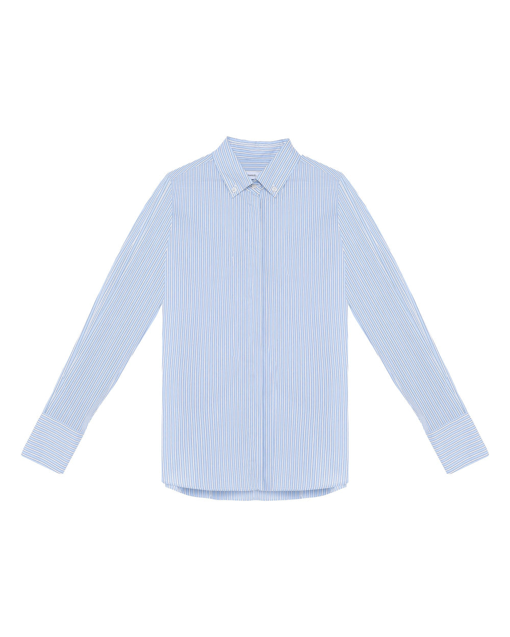 sky blue stretch cotton striped button down shirt