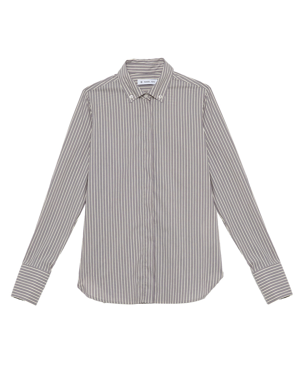 gray stretch cotton striped button down shirt