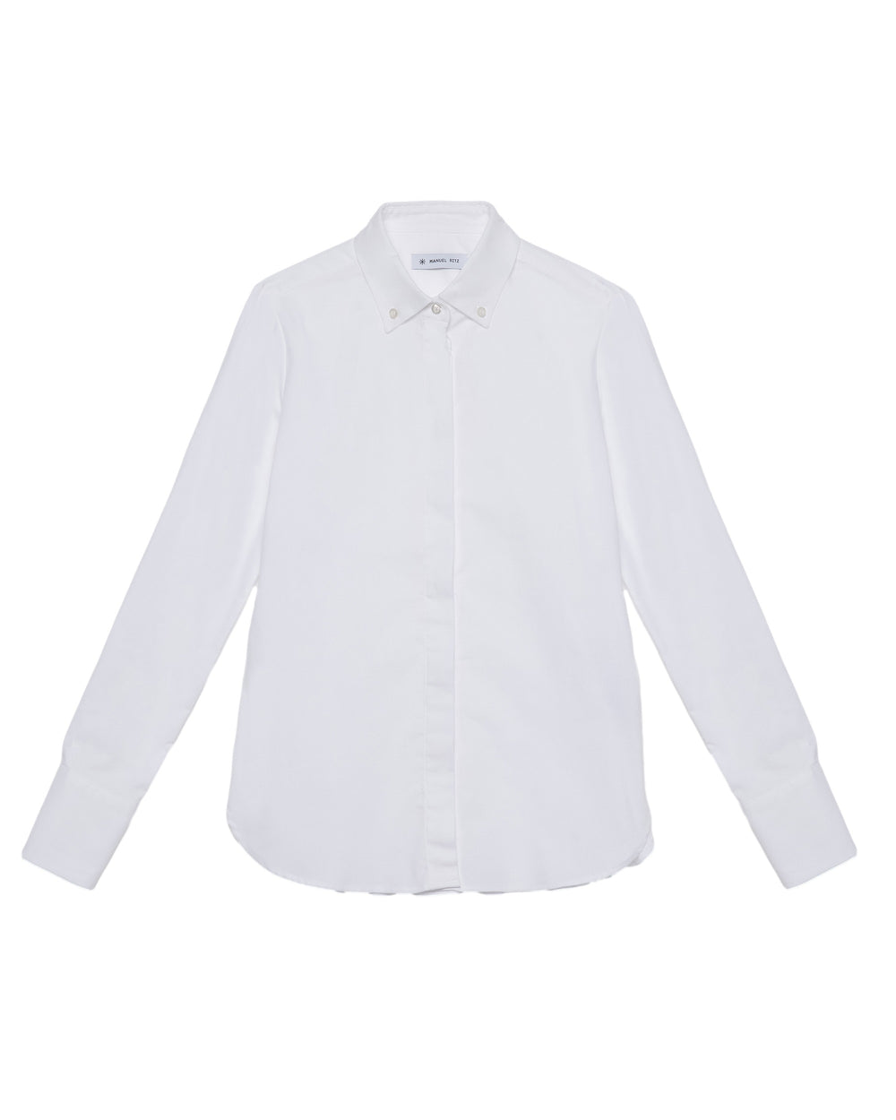 white cotton twill button down shirt