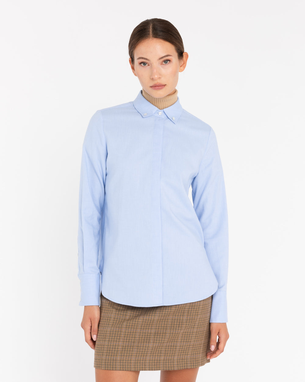 sky blue cotton twill button down shirt