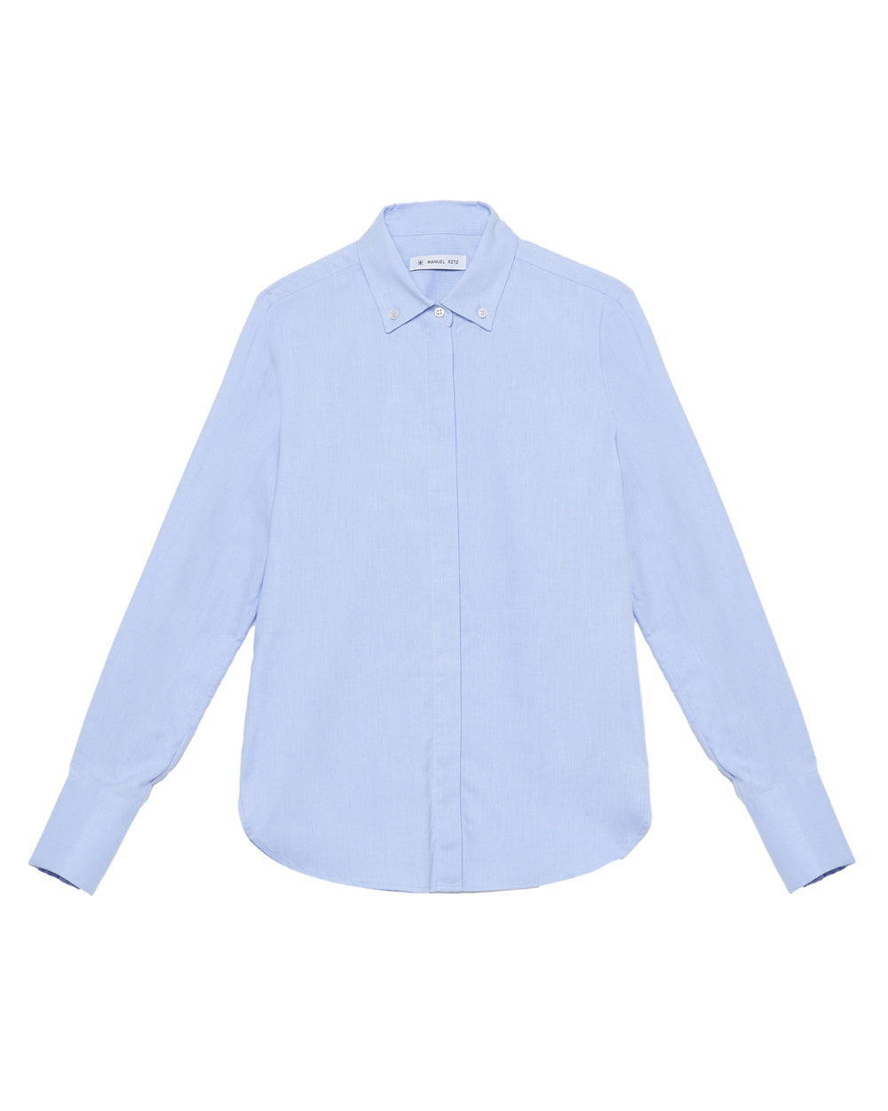 sky blue cotton twill button down shirt