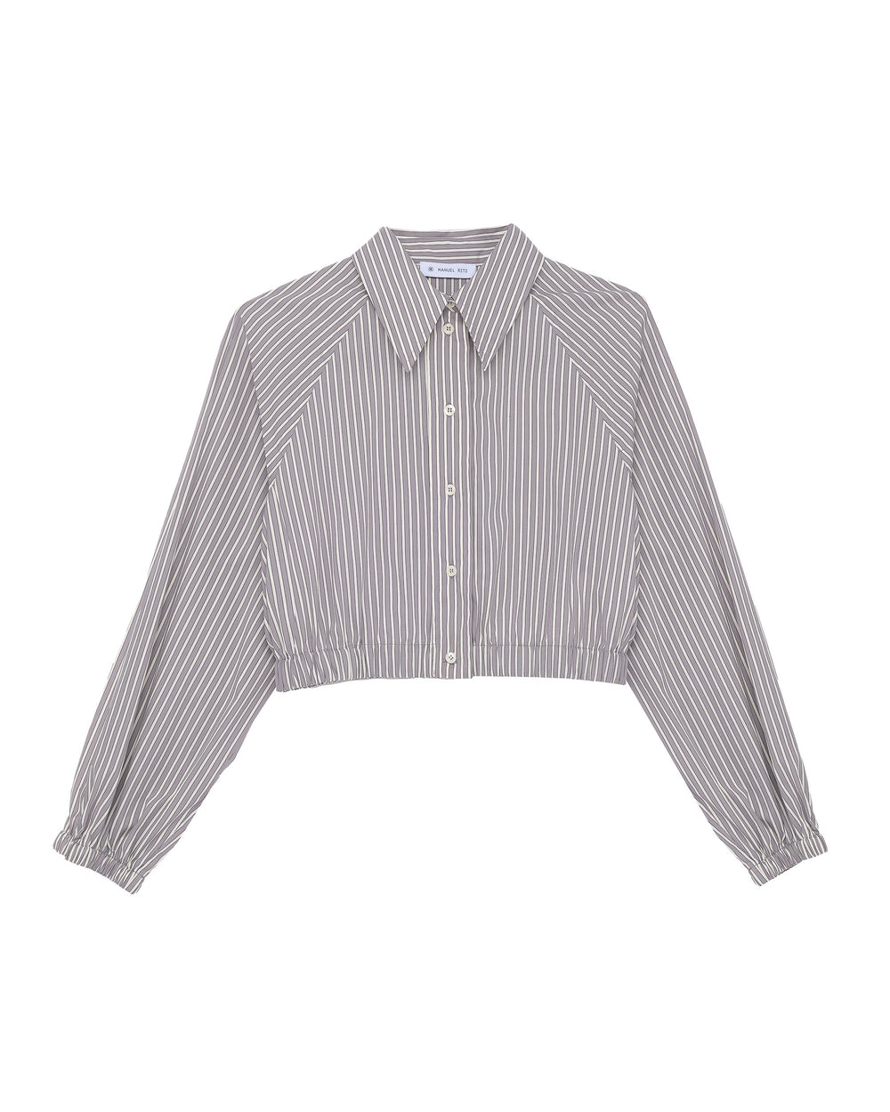 gray stretch cotton blend cropped shirt